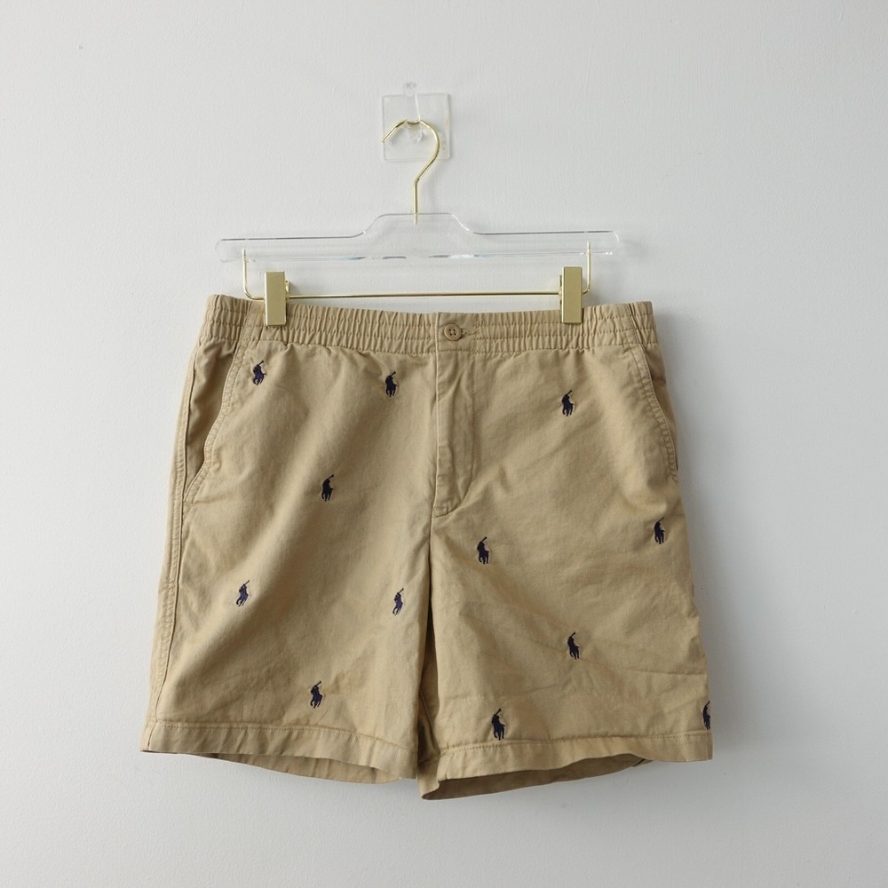 Polo Ralph Lauren Boys 20 Tan Khaki Logo Allover Shorts Simple Basic Summer 30x5